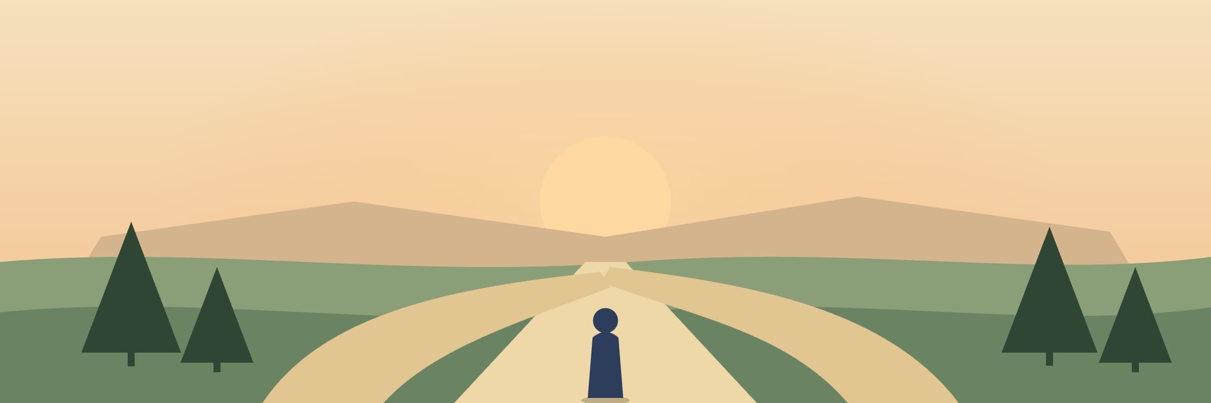 A direct path and a winding path leading to the same sunrise